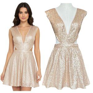 Mustard Seed Champagne Sequin Mini Dress Deep V Cutout S
